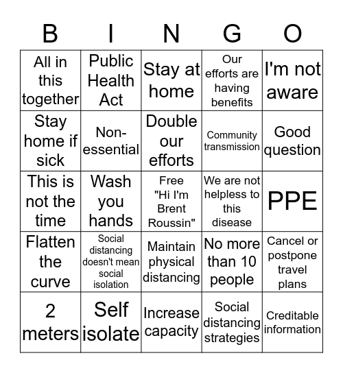 Brent Roussin Bingo Card