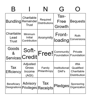 Donor Advised Funds! Bingo Card