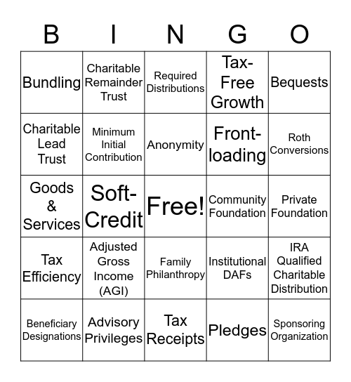 Donor Advised Funds! Bingo Card