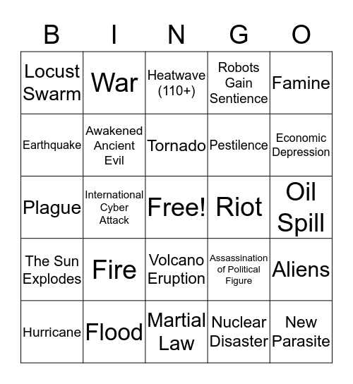 Apocalypse Bingo Card