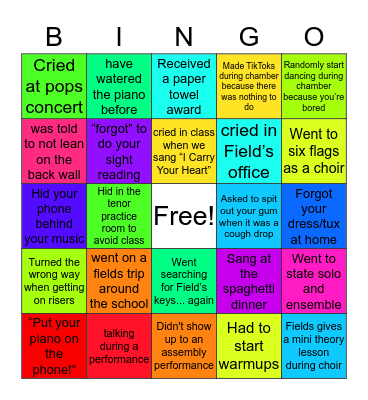 Timberland Choir! Bingo Card