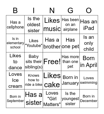 Get to know you Bingo Card