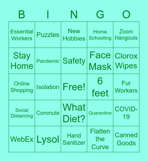 Quarantine Bingo Card