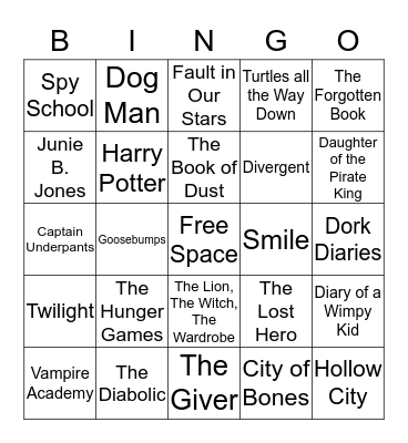 YA Book Title Bingo Card
