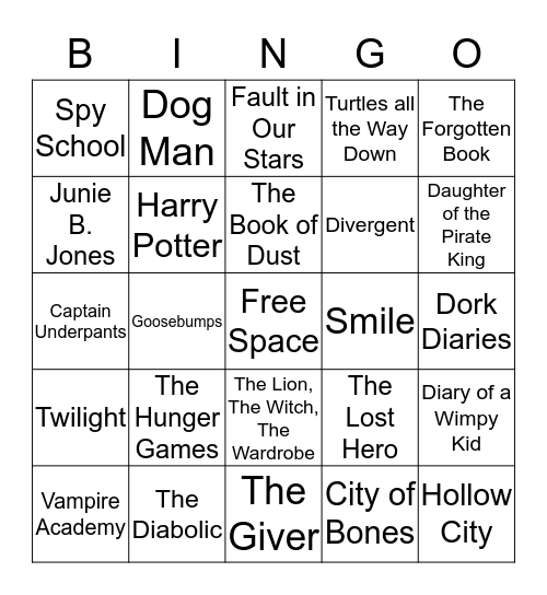 YA Book Title Bingo Card