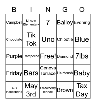 Happy 9th Birthday Kyle! Bingo Card