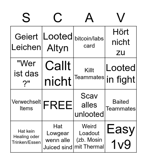 POG Champ Bingo Card