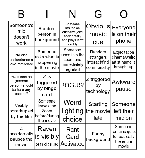 ZOOM with Z Bingo Card