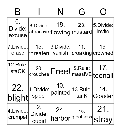 Review ! Bingo Card