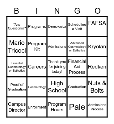 TUBC Bingo! Bingo Card