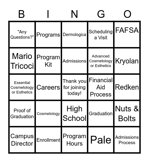 TUBC Bingo! Bingo Card