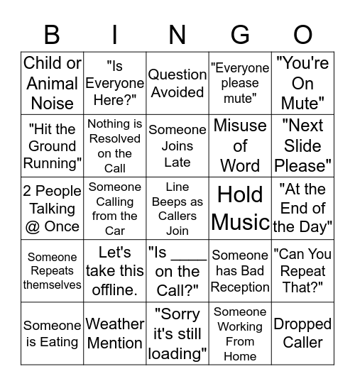 Conference Call BINGO Card