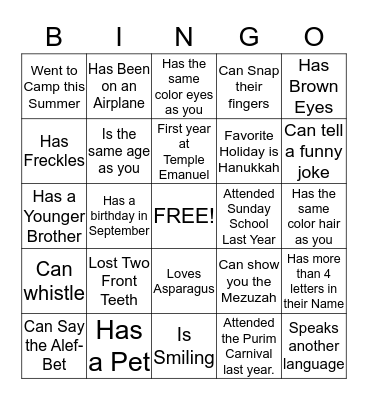 Find a Friend that... Bingo Card
