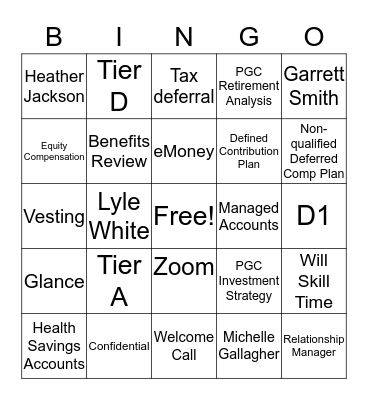 Executive Services BINGO Card