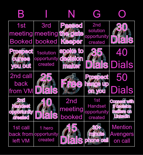The New T-Mobile Team Avenger's Call Blitz Bingo Card