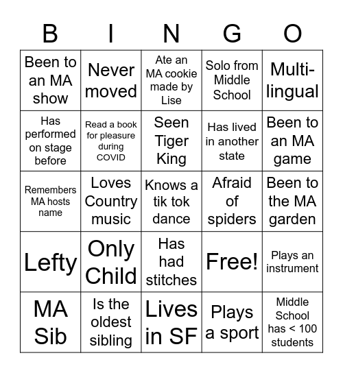 Wildcat Bingo Card