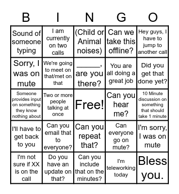 Conference Call Bingo Card