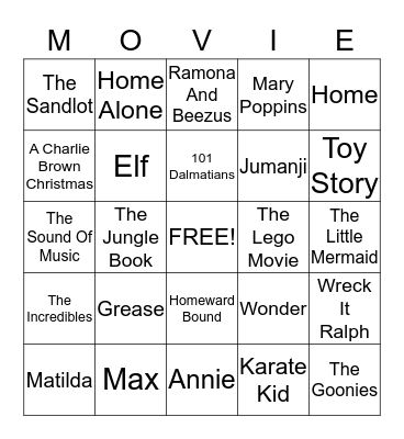 Movie Night Bingo Card