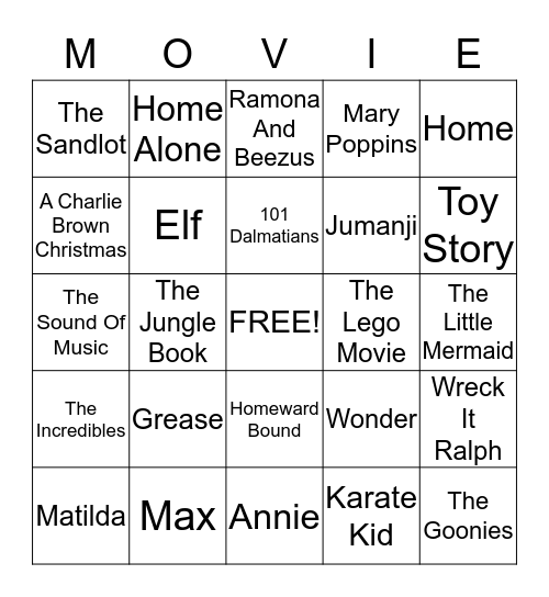 Movie Night Bingo Card