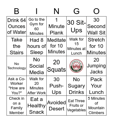 Kirkwood Fitness Bingo Card