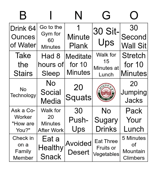 Kirkwood Fitness Bingo Card