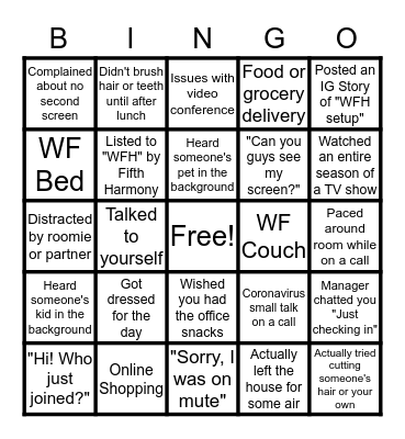 TA WFH BINGO Card