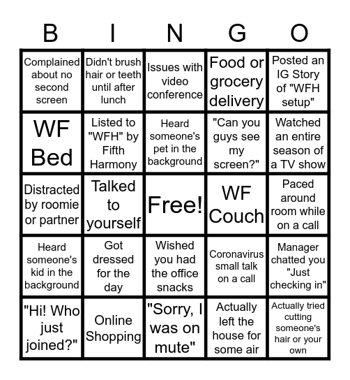 TA WFH BINGO Card