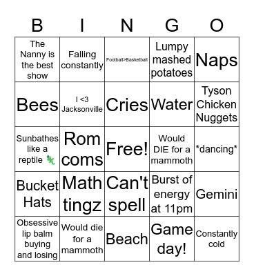 Jade's Bingo Card