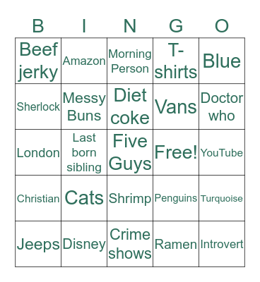Jasmine's Bingo Card