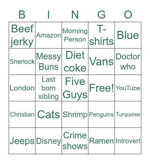 Jasmine's Bingo Card