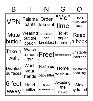 Working from Home Bingo Card