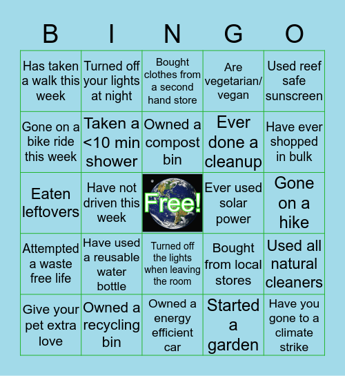 Earth Conscious Bingo Card