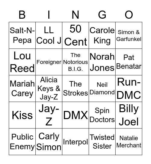 New York Musicians Bingo Card