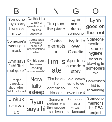 Yu Lab Zoom Bingo Card