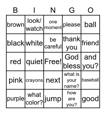 DR Spanish Bingo Card