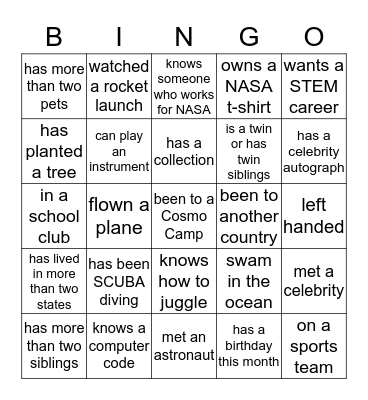 People Bingo Card