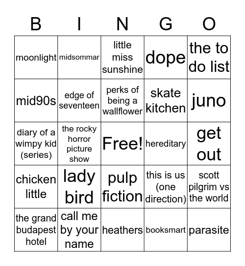 nina's bingo: movies! Bingo Card