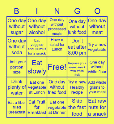 Healthy Eating Bingo Card