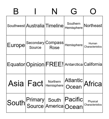 Geography Bingo Card