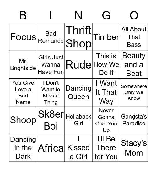 Postmodern Jukebox Bingo Card