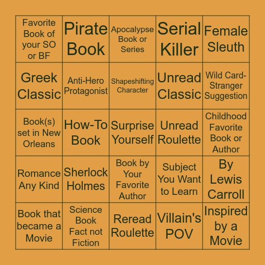 Quarantine Reading Bingo Card