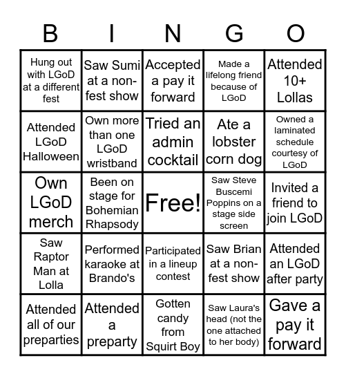 LGoD Bingo Card