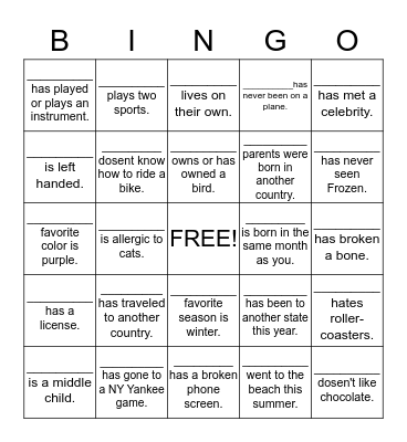 Social Bingo Card