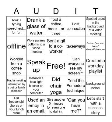Remote Work Bingo Card