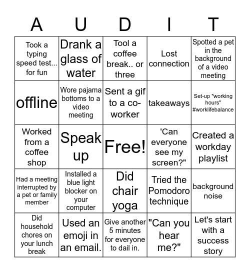 Remote Work Bingo Card