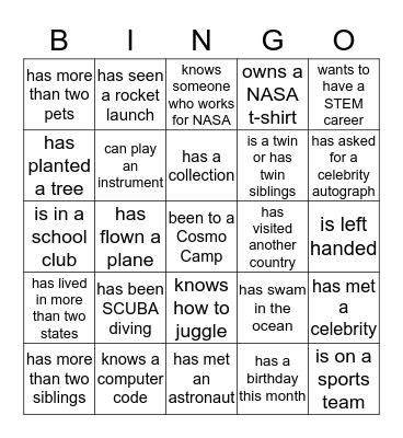 People Bingo Card