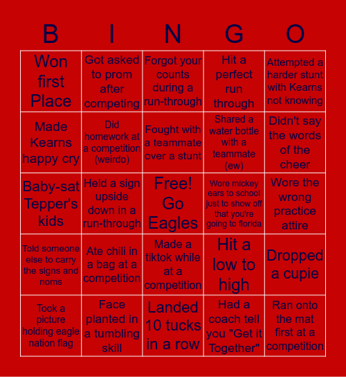 Eastchester Cheer Bingo Card