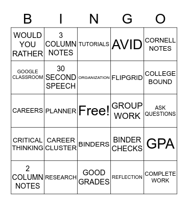 AVID BINGO Card