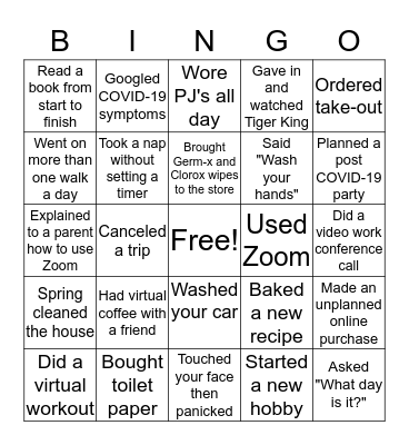 Quarantine Bingo Card