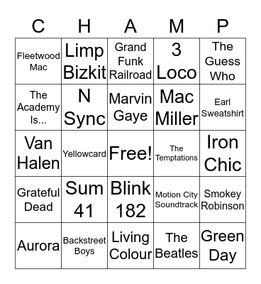 Worst Music Taste Ever Bingo Card